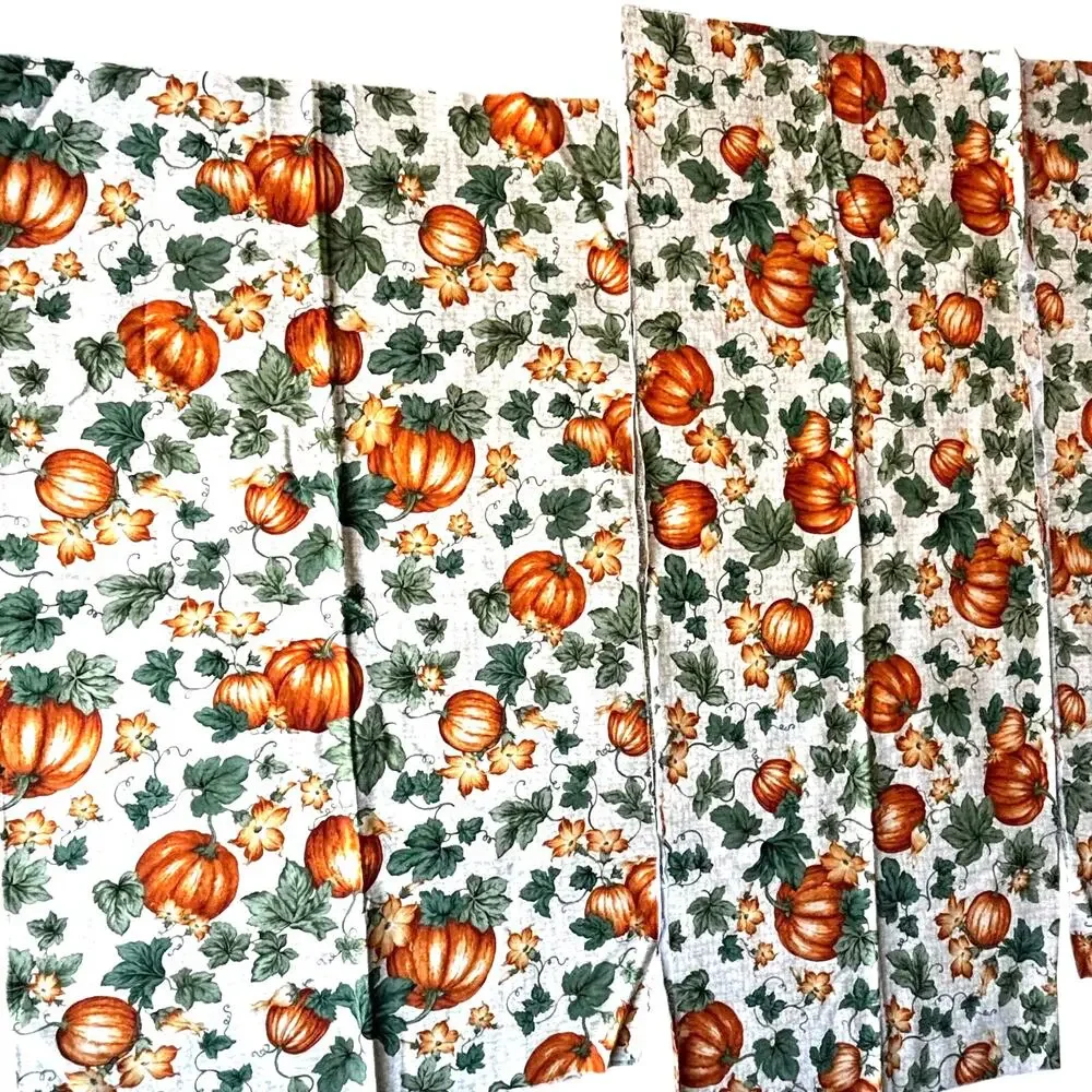 Craft Fabric Remnants Autumn Thanksgiving October orange pumpkins & greenery (3)